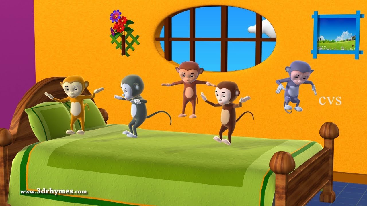 Five Little Monkeys Jumping on the bed – 3D Animation English Nursery rhyme for children