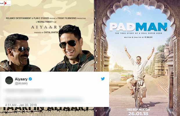 Team Aiyaary’s Witty Tweet On Clash With Akshay Kumar’s Padman